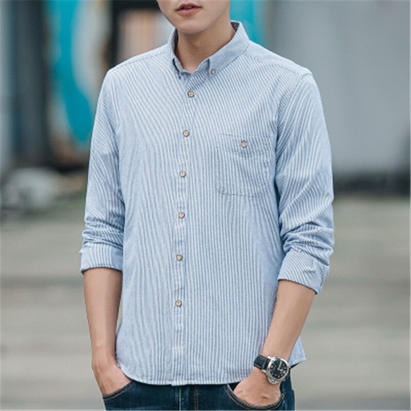 Men's Dress Shirts Spring Stripe Shirts Male 100% Cotton Shirts Full Sleeve Plus velvet to keep warm Recreational shirts