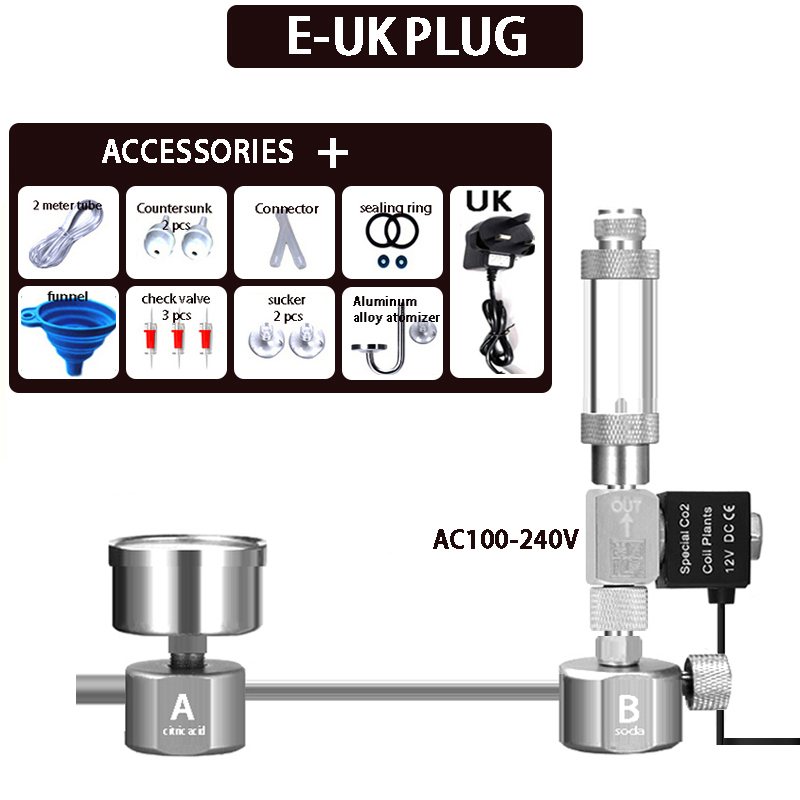 Akwarium DIY układ generatora CO2 zestaw generator CO2 licznik babelków dyfuzor z zaworem elektromagnetycznym dla roślina wodna wzrost upplies: F-AU plug