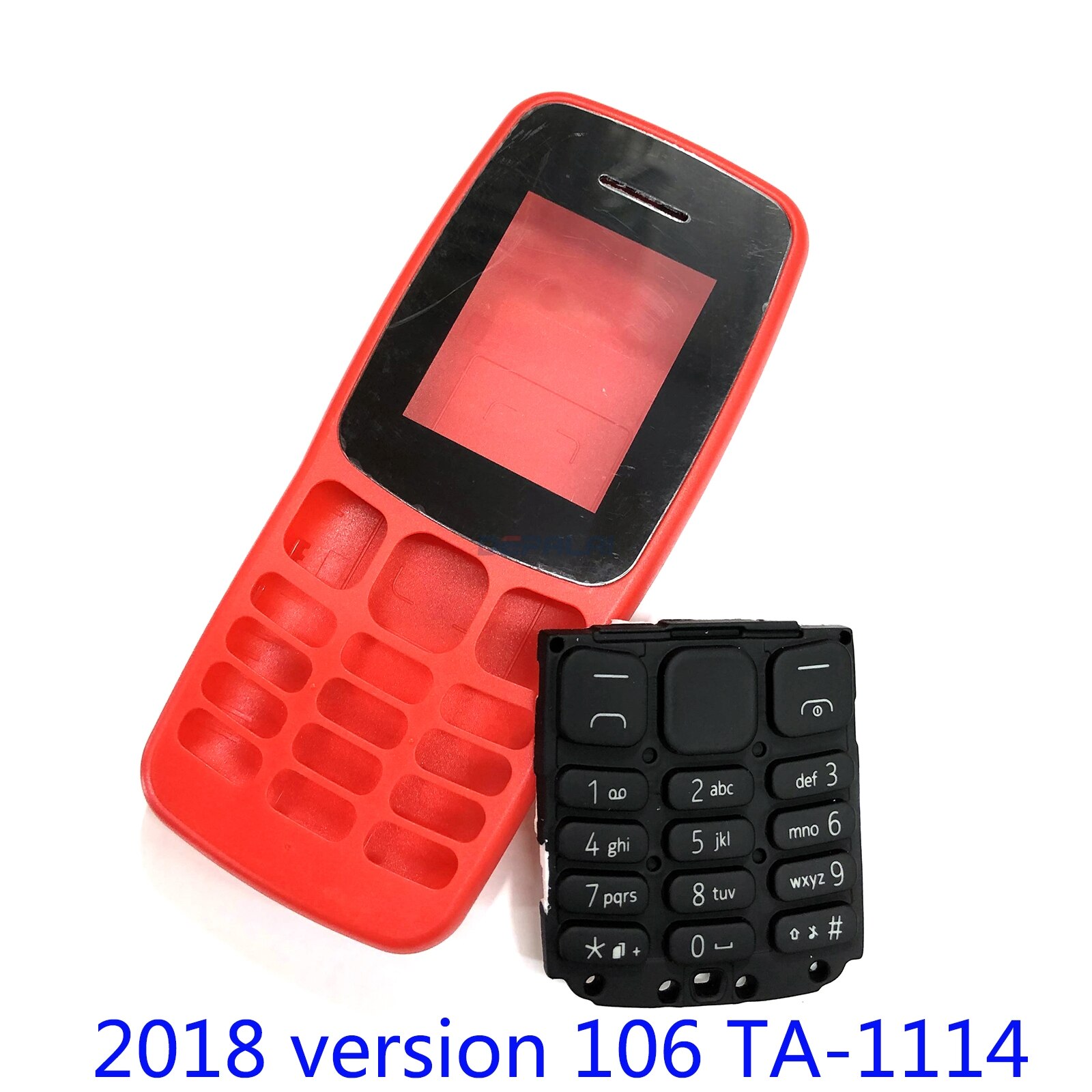 Pour Nokia 106 TA-1114 boîtier complet de téléphone portable face au boîtier batterie porte arrière clavier anglais: 106 TA-1114 Red