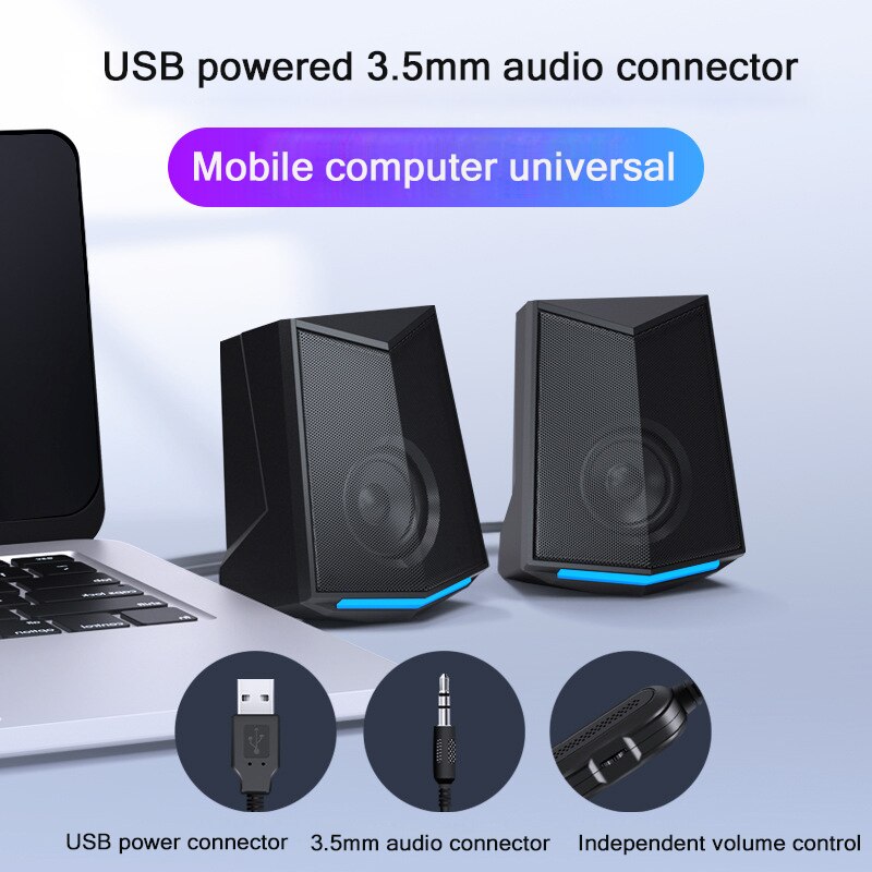 USB Computer Speakers 6W Bass Reinforcement PC Speaker for Laptop Desktop 64mm Horn AUX Audio Loudspeaker