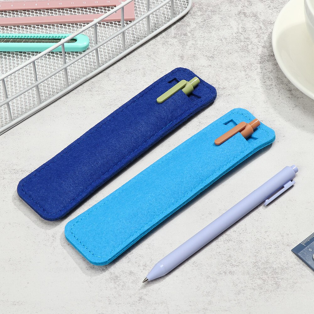 1Pc Vilt Pen Pouch Houder Enkel Gat Roller Balpen Vulpen Zak Potlood Tas School Kantoorbenodigdheden Zwart blauw Rood