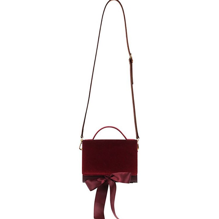 Bolso cruzado de terciopelo Borgoña para mujer, bandolera de mano, de cuero, con lazo, , de