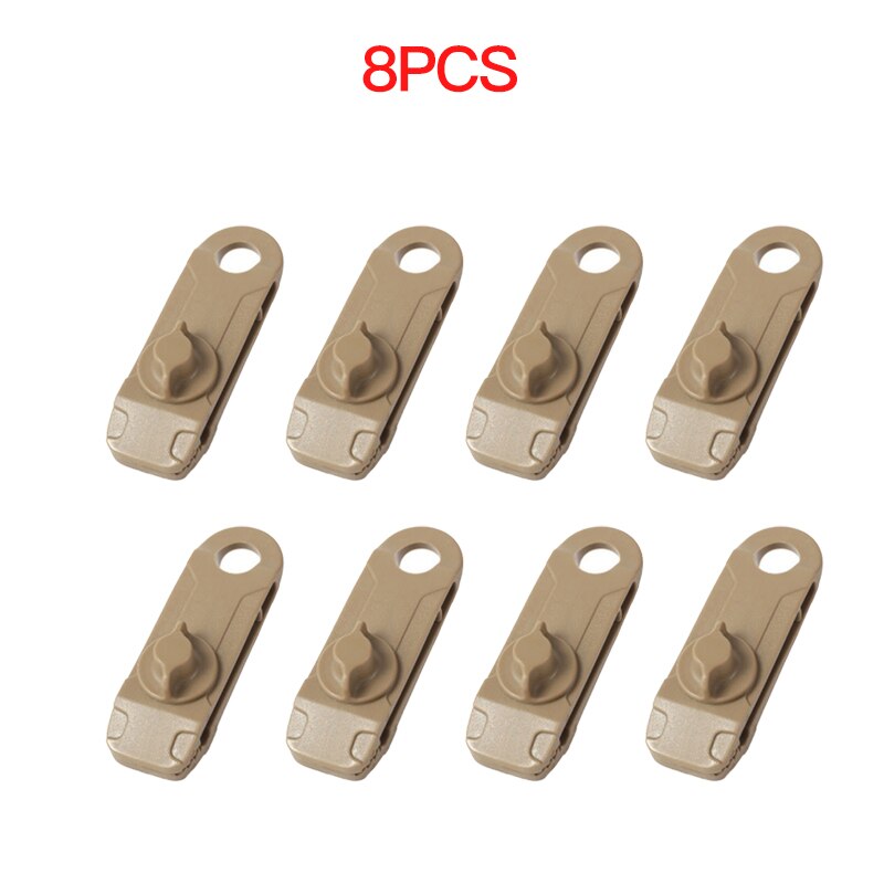 1/5/8/10Pcs Tarpaulin Clip Awning Tent Clamp Canopy Lashing Buckle Jaw Grip Outdoor Camping Hook Anchor Windproof Rope Barb: 8 PCS Khaki