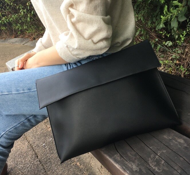 Mode Vrouwen Mannen OL Aktetas Luxe Handtassen Envelop Grote Clutch Portemonnee Tassen Lederen Soild Bruin Zwart Rood: Black