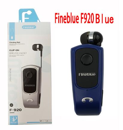 Fineblue F920 BT4.0 Wireless Earphone Bluetooth Handsfree Earbuds Headset Calls Remind Vibrator Wear Clip Driver phone with Mic: Blue with box