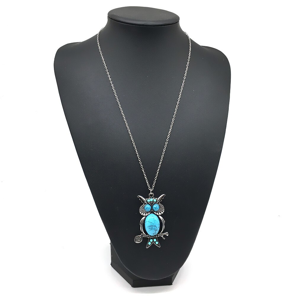 Retro Turquoise Uil Hanger 925 Zilveren Ketting Mode Trui Keten Sieraden Handgemaakte Geluk Amulet Voor Mannen Vrouw