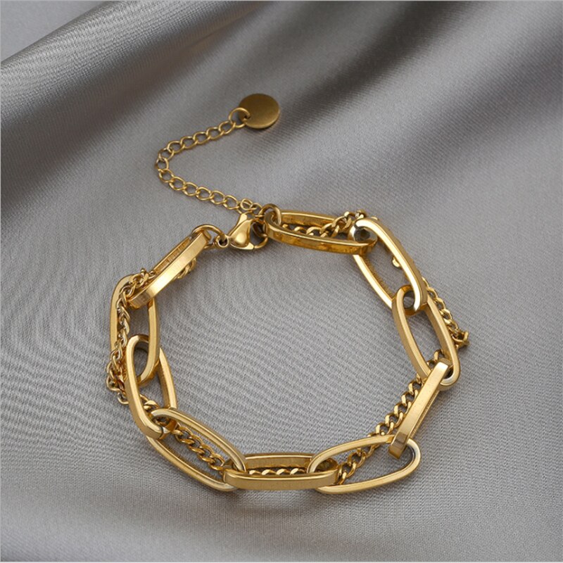 XIYANIKE 316L Edelstahl Gold Farbe Dicke Geometrische Kette Armbänder Neue Für Frauen Männer Party Schmuck