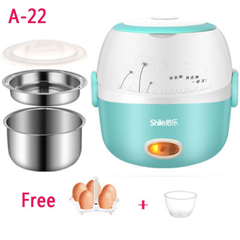 Electric Lunch Box Mini Rice Cooker Cooking Steaming Lunch Heater Box for Office Home Food Steamer Container with Steel Bowl: A2-Lakeblue