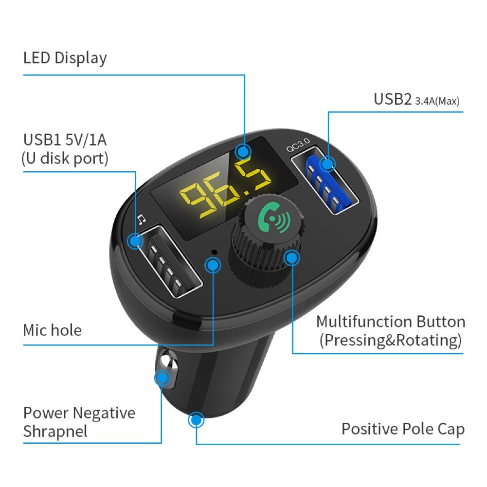 BT23-reproductor de MP3 inalámbrico para coche, transmisor FM con Bluetooth, manos libres, Cargador USB Dual, accesorios eléctricos para automóvil
