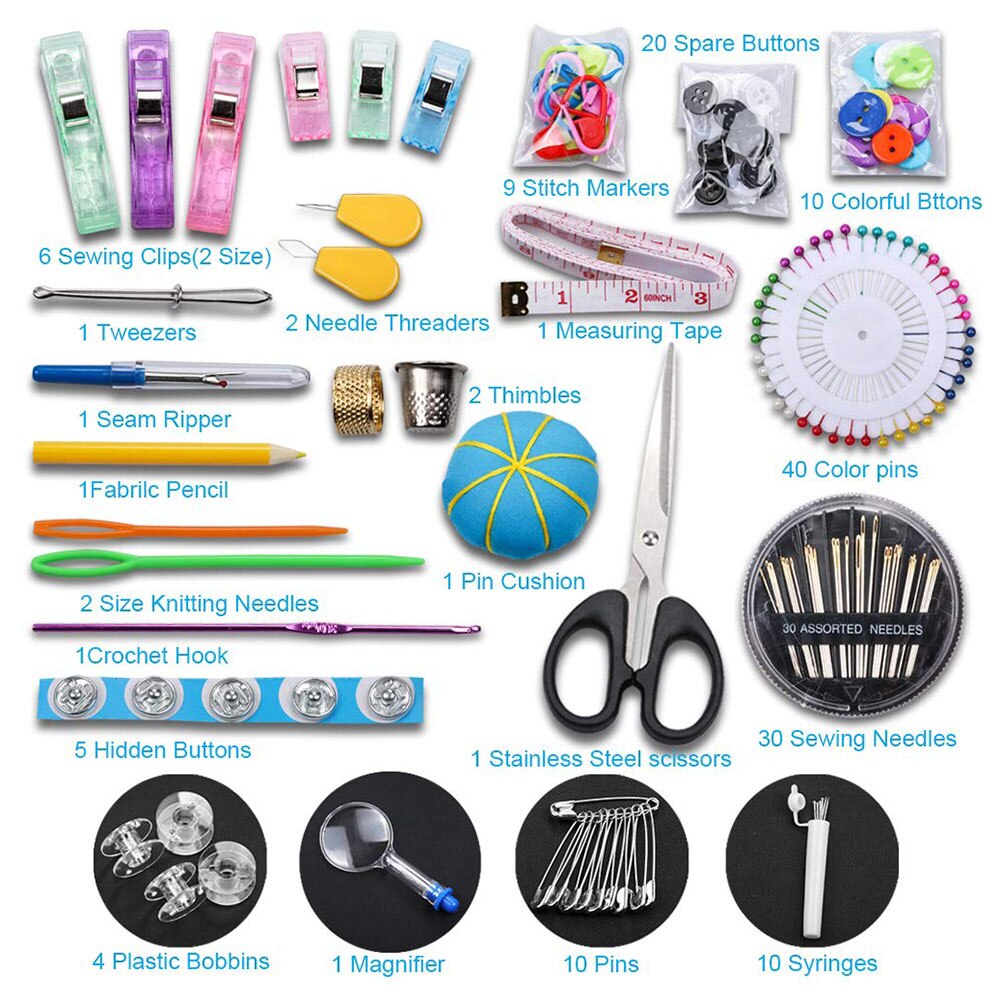 200pcs Sewing Kit Box DIY Sewing Thread Needles Kits Set Hand Stitching Knitting Tools Craft Thread Sewing Accessories