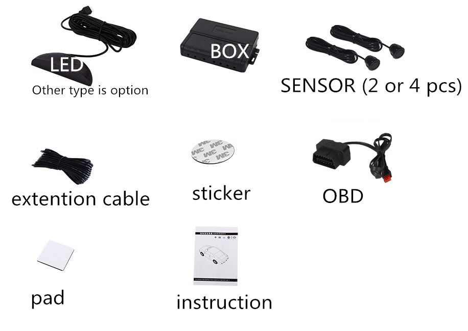 Car front OBD parking detector 4 sensor Can bus LED Alarm display speed control Security parktronic blind spot detection system