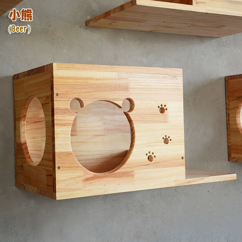 Cat Wood Hanging House Wall Mounted Cat Nest Kitten Climbing Scratching Frame DIY Pet Toys Cat Tower Cat Condo HW170: Little Bear