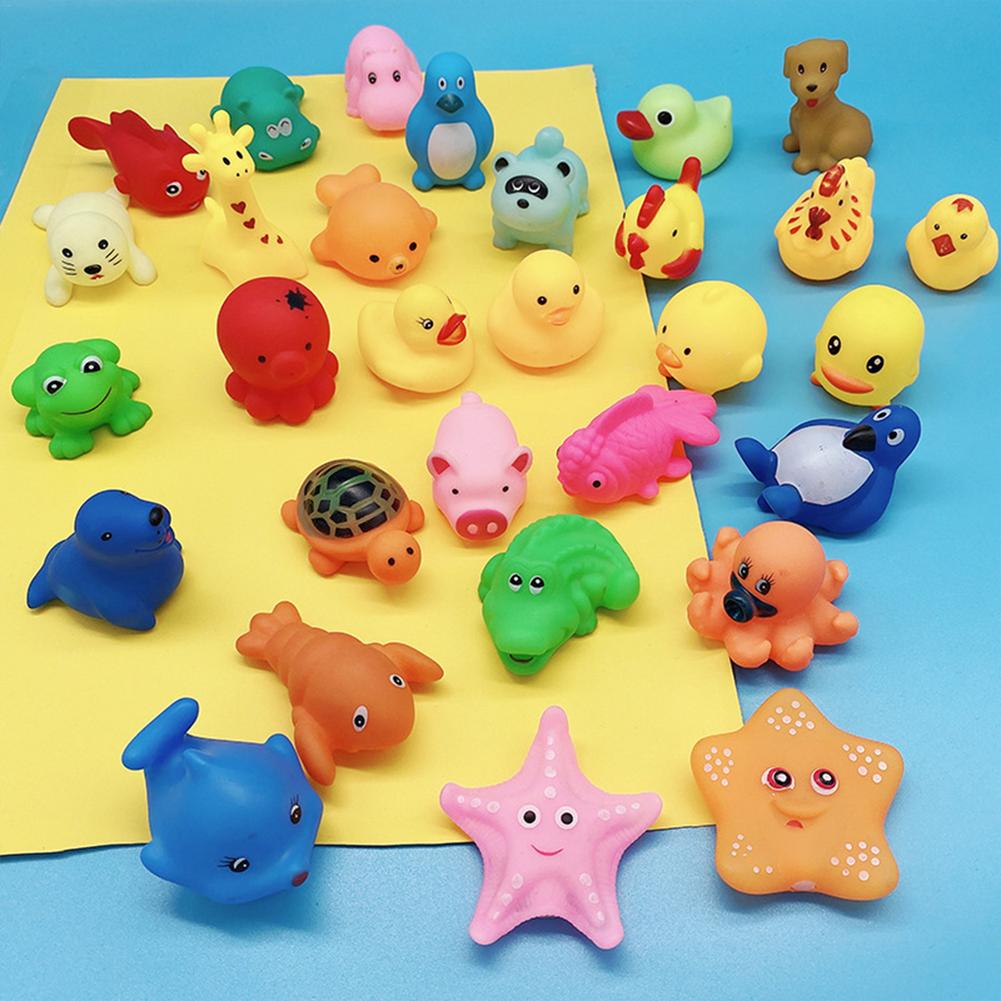 20 Stuks Leuke Dieren Zwemmen Water Speelgoed Kleurrijke Zachte Rubber Float Squeeze Sound Piepende Bathing Speelgoed Voor Baby Bad Speelgoed