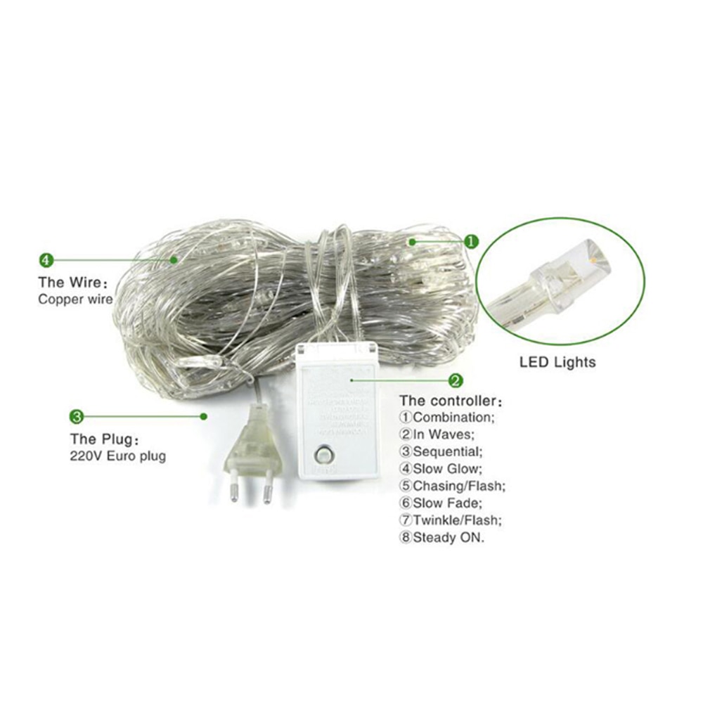 6X4M 3X2M 2X2M Led Net Mesh Fairy String Light Kerst Guirlande gordijn Fairy Light Wedding Party Licht