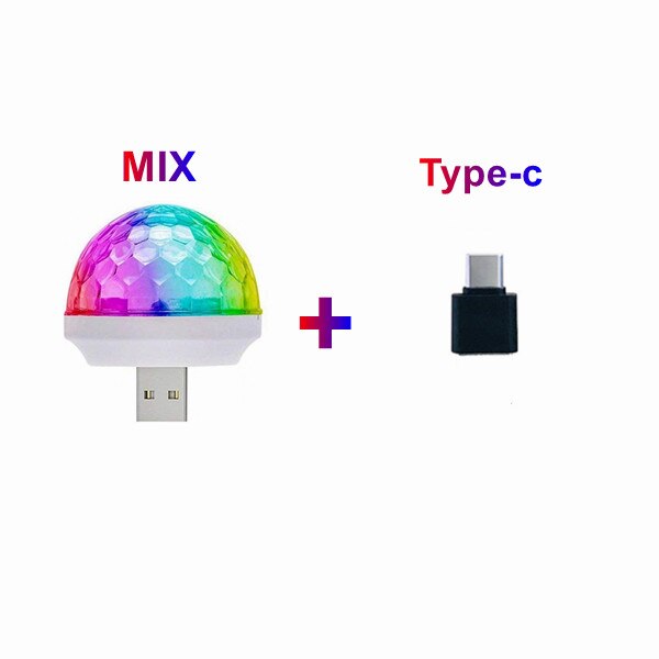 USB Ambient Light DJ RGB Mini Colorful Music Sound Led Apple USB Interface Party Atmosphere Interior Dome Trunk Lamp: MIX Type-c