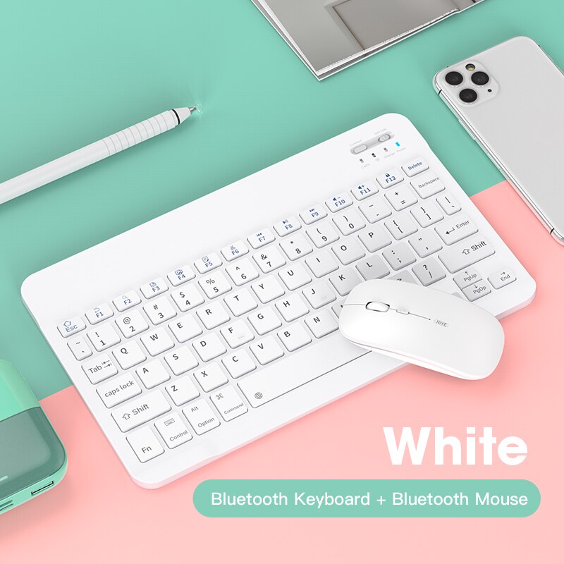 Mini Bluetooth Keyboards For iPad Tablet Wireless Keyboard And Mouse Green 60% Keyboard Mouse Combo Set For iOS Android Office: White Combo Set