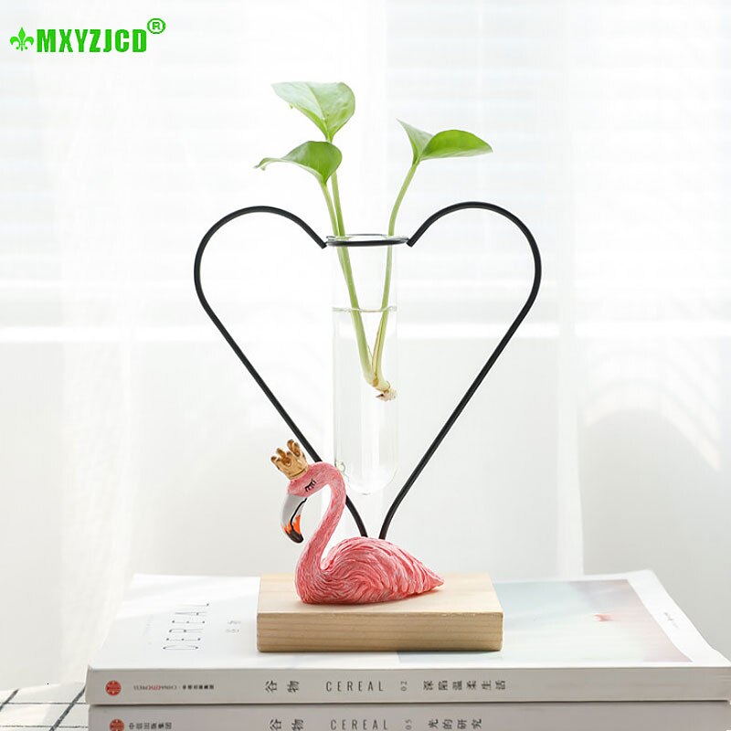 Glas hydroponisk växtvas hem vardagsrum transparent blomsterarrangemang behållare kontor skrivbord harts flamingo dekoration