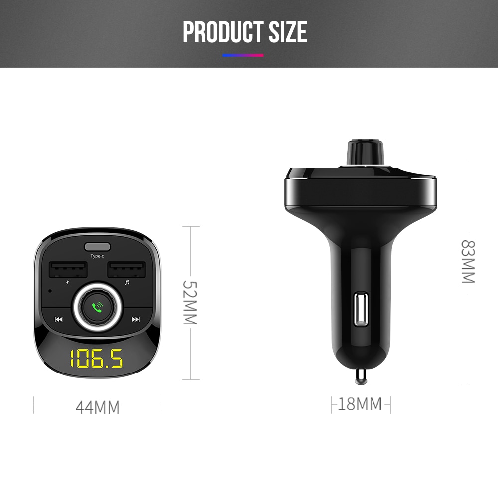 Vehemo – Kit de voiture avec micro Bluetooth 12V-24V, MP3 FM, type-c intelligent, double USB, mains libres, stéréo, musique