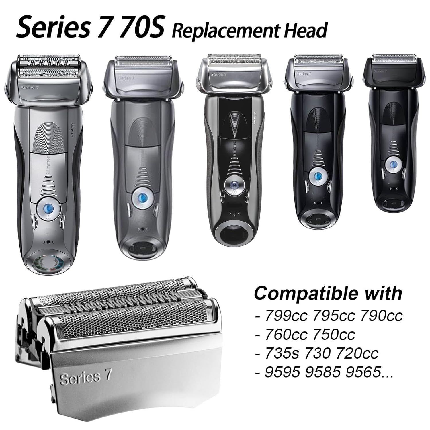 70S vervangende kop compatibel met Braun Series 7 elektrische scheerapparaten 790cc,760cc,750cc,720,799,797,720,730,765CC