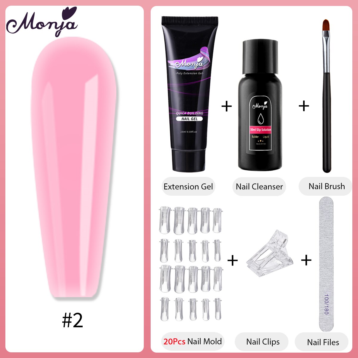 Monja 6 Stks/set Nail Art Uitbreiding Kit Acryl Uv Gel Nail Files Nail Mallen Builder Schilderen Borstel Anti Oplossing Diy manicure Set: 2