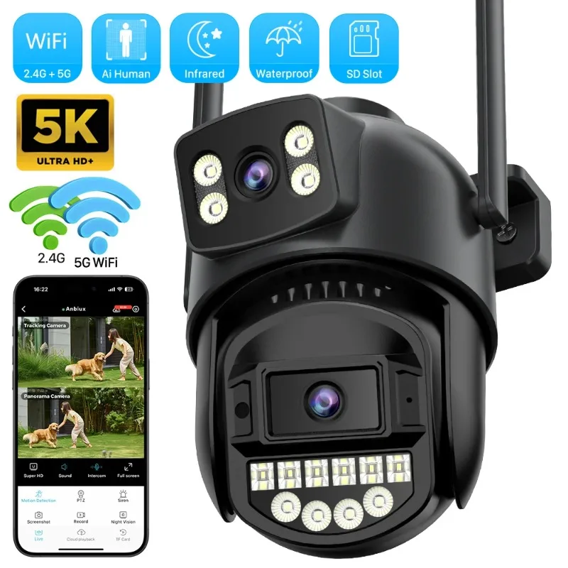 Surveillance Camera 5K 10MP WiFi Dual Screen Lens Real-time intercom AI Human Detect 8MP 4K Outdoor Digital Zoom Security Camera