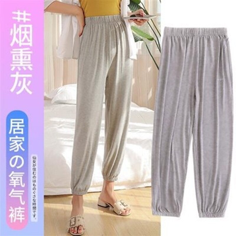 Sommer søvnunderdel kvinder modal lange bukser hjemmepyjamas bløde slipbukser stor størrelse afslappet nattøj: Grå
