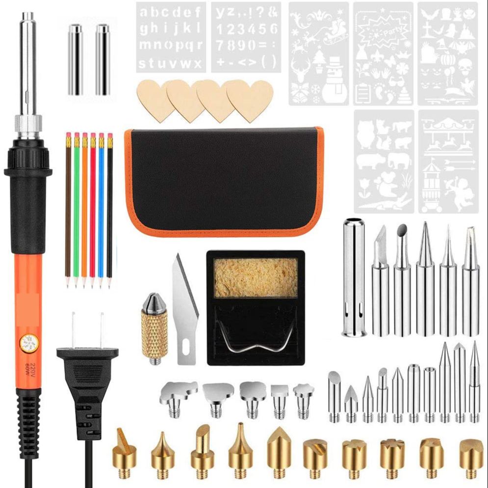 50 pieces of wood burning kit 60W/110V adjustable temperature welding wood burning template for engraving wood welding pencil: 110V-US