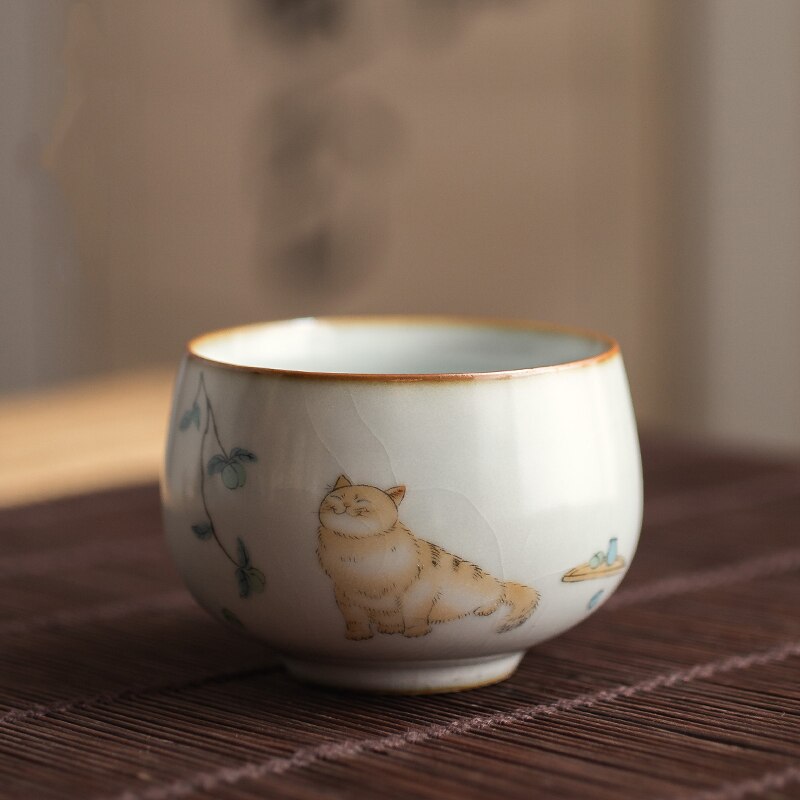 4 Style Cute Cat Ceramic Tea Cups Drinkware Cup Tea Set Crafts Kung Fu Cups Drink Cups Tea Accessories Tea Set Supplies: Pattern 4