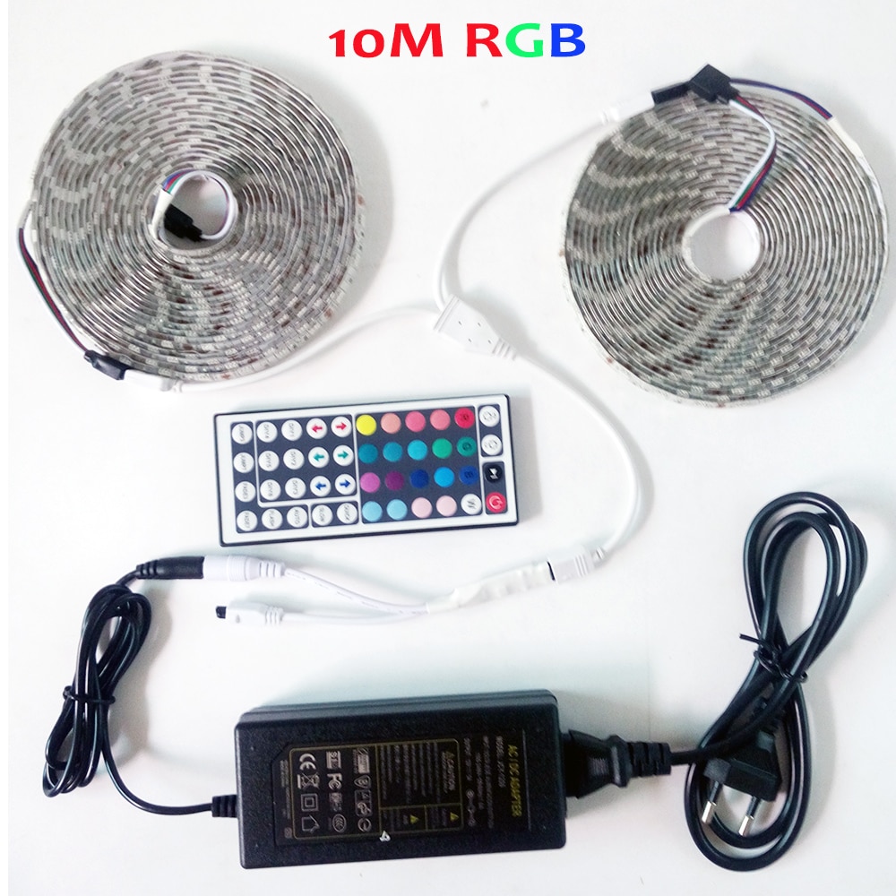 BOLE DENGYE RGB LED Strip 5050 5 M 10 M 2 M 3 M Waterdichte Flexibele Diode Tape 44Key IR afstandsbediening RGB Controller 12 V LED Adapter