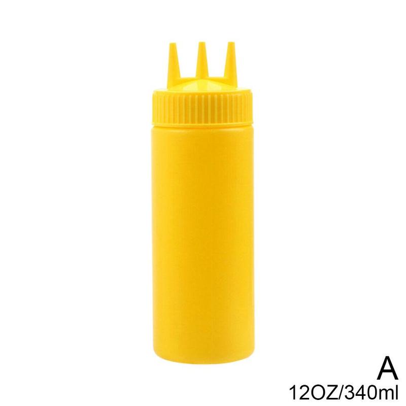 3 hole squeeze bottle screw cap squeeze bottle food grade plastic salad bottle ketchup mustard sauce mayonnaise soy sauce olive: A