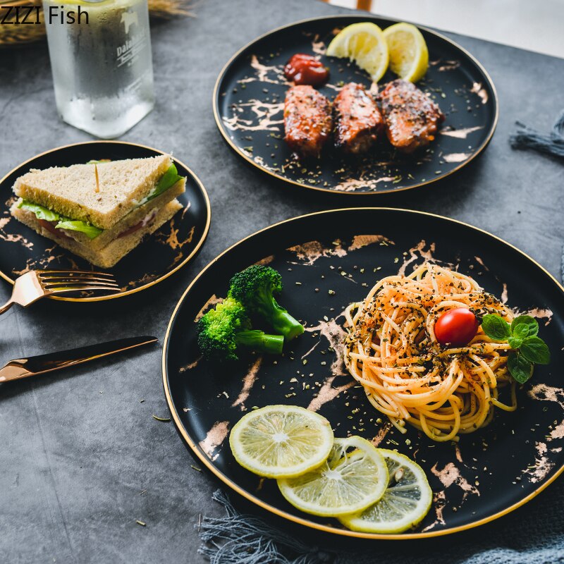 Marble Texture Ceramic Dinner Dish Plate Rice Salad Noodles Bowl Soup Plates Dinnerware Sets Home Tableware Kitchen Cook Tool