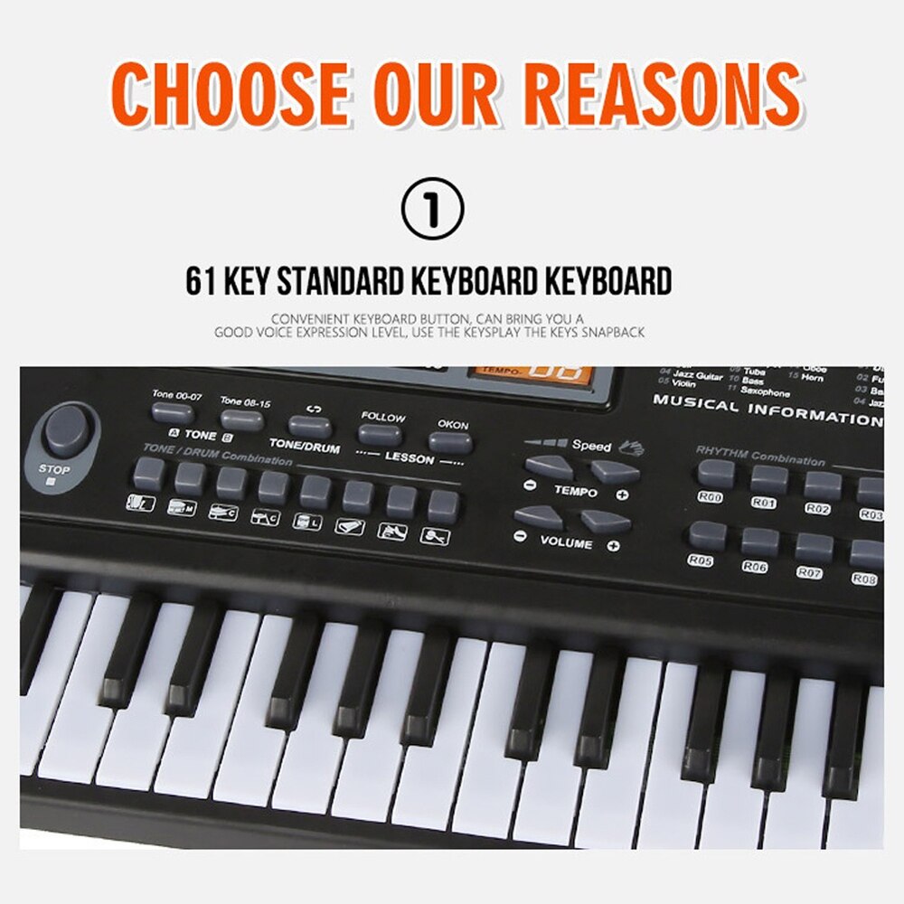 61 Keys Black Digital Music Electronic Keyboard Key Board Electric Piano Kids Musical Instrument Keyboard Instruments