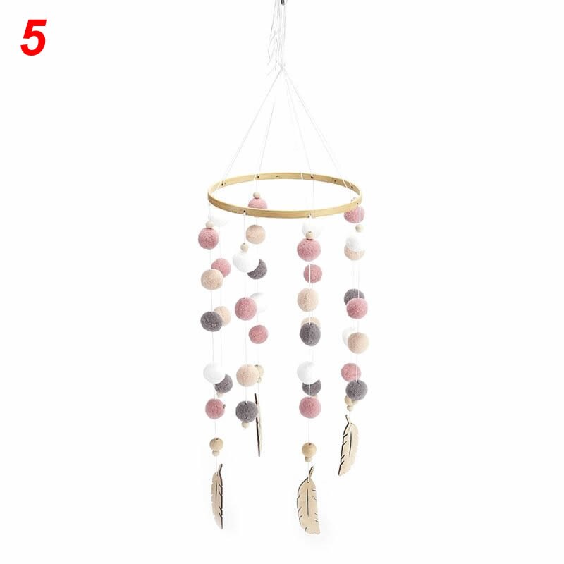 Nordic Haar Bal Crib Windgong Baby Hanger Bed Bel Mobiele Beukenhout Vogel Rammelaars Wol Ballen Kinderen Kamer Decoratie: 5