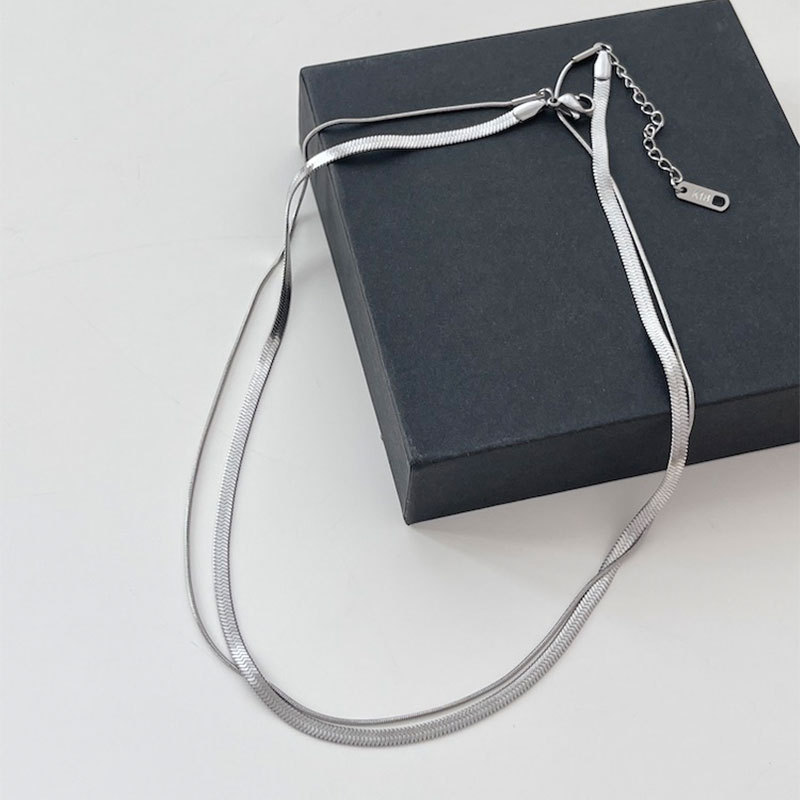 Double Layer 120cm Snake Chains Neckalce for Women Stainless Steel Long Sweater Necklaces Chaoker Jewelry: Steel color