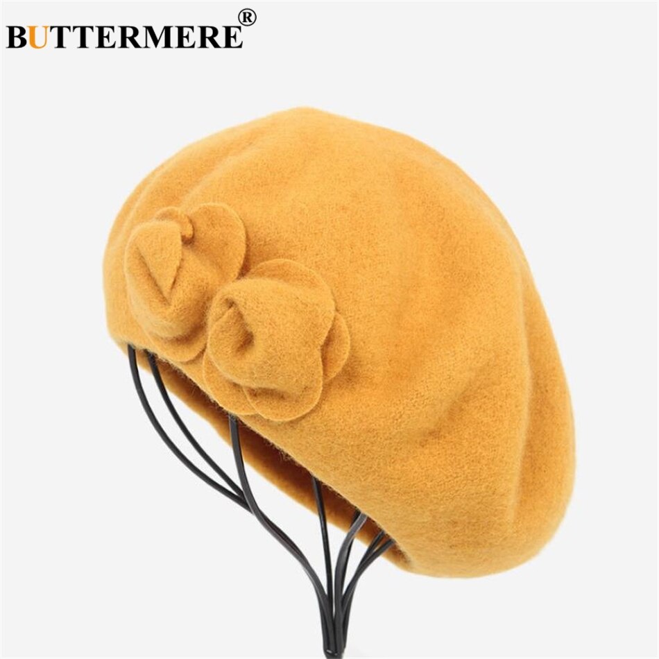 Buttermere uld baret fransk hue vinterhatte til kvinder blomst rød flad kasket dame pige baretter kvindelig knogle tocas malerhat