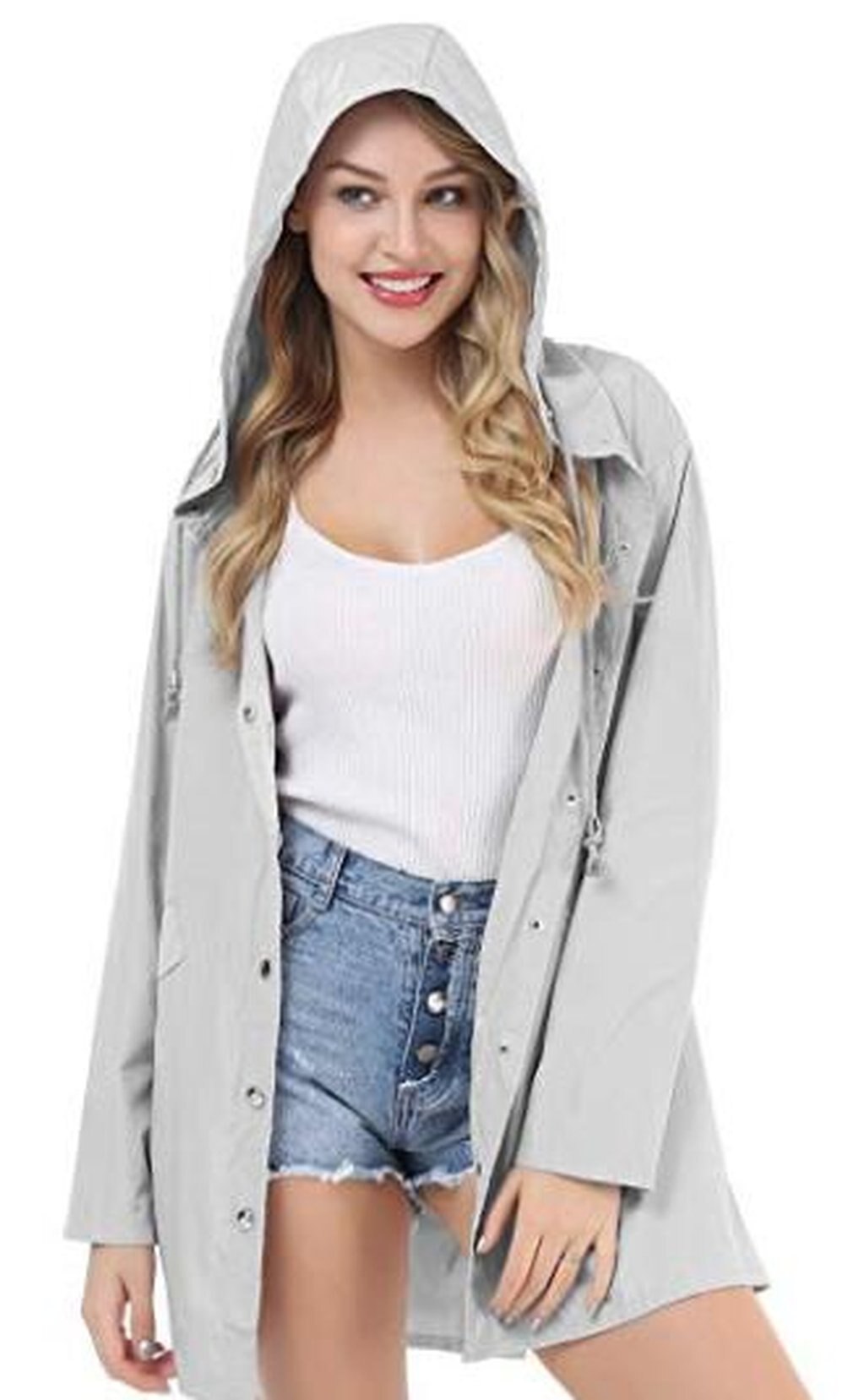 Chubasquero ligero con capucha impermeable activo exterior de larga distancia chaqueta de lluvia de poliéster para mujer