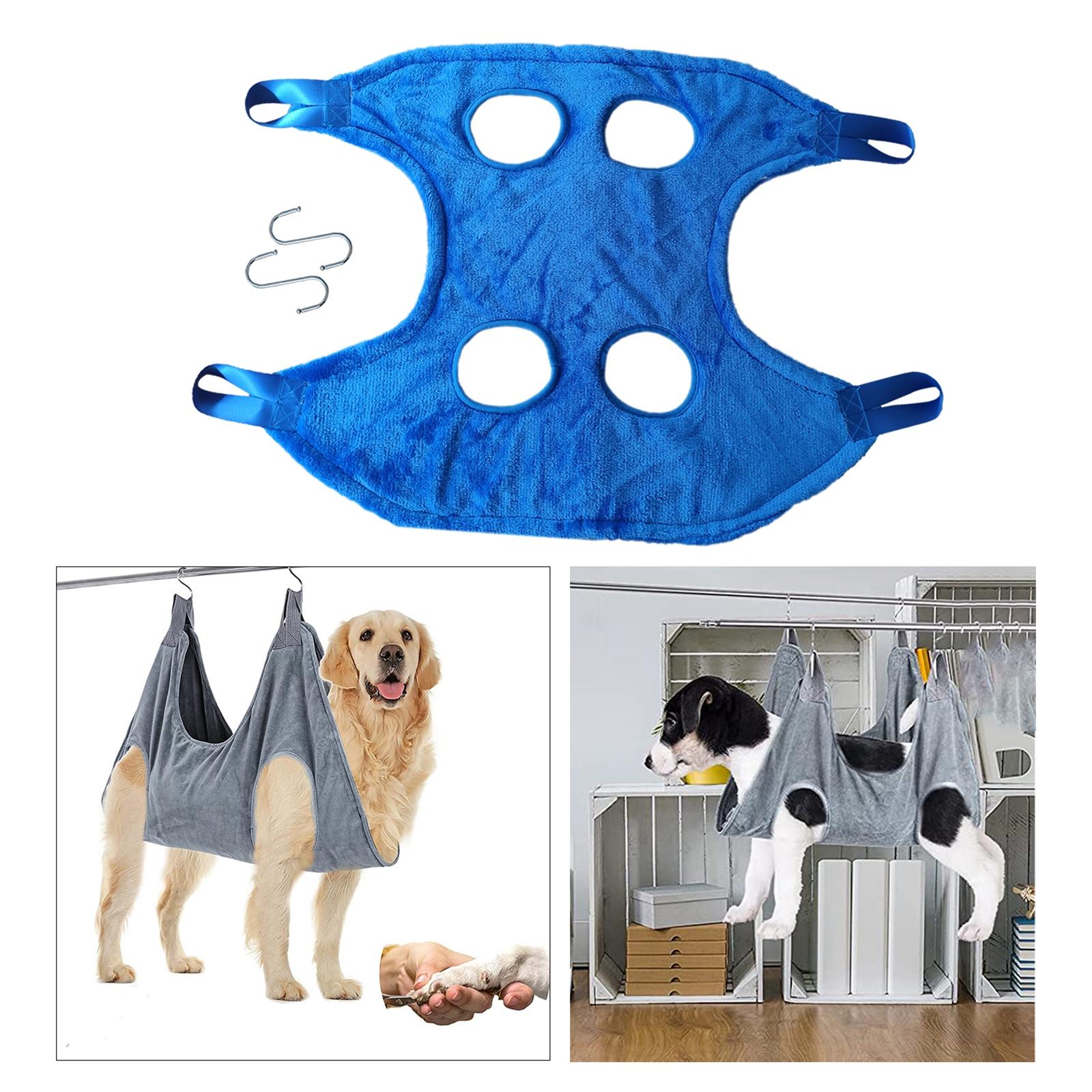 Portable Dog Grooming Hammock Restraint Bag Pet Dry Towel with 2 Hooks for Cleaning: Blue M