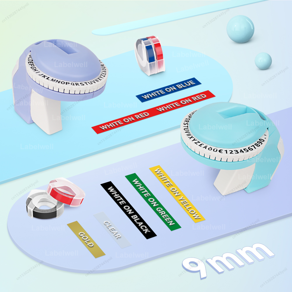 Mini Label Printer B90 Portable 3D Embossing Label Maker Similar as Dymo 12965 Manual Label Machine Or 1PK Dymo 3D Label Tape