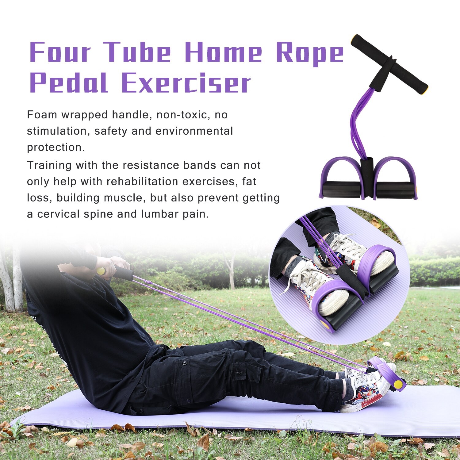 Fire rør hjem reb pedal træner traktor elastisk læg reb sit-ups mave fitness modstandsbånd gym udstyr til hjemmet