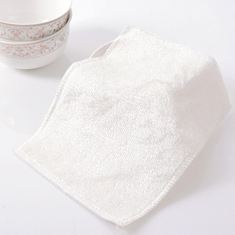 1pc anti-fett disktrasa bambu fiber tvätt handduk skursvamp magiska rengöring trasor kök hushållsartiklar rengöring verktyg: Vit / S   16 x 18 cm