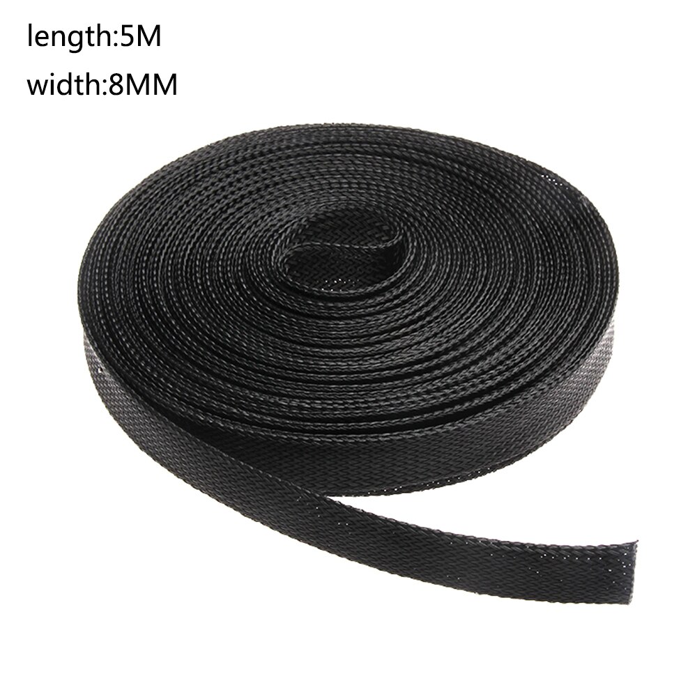 5/1M Zwart Geïsoleerde Gevlochten Sleeving 4/6/8/10/12/15/ 18/20/25mm Strakke HUISDIER Draad Kabel Bescherming Uitbreidbaar Kabel Mouw Draad Klier: 8MM(5M)