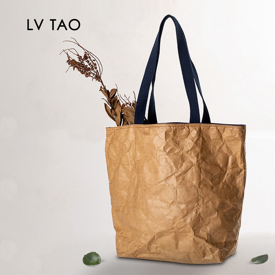 DuPont Paper Tote Bag Single Shoulder Handbag Washable Kraft Paper Canvas Shopping Bag TYVEK Waterproof