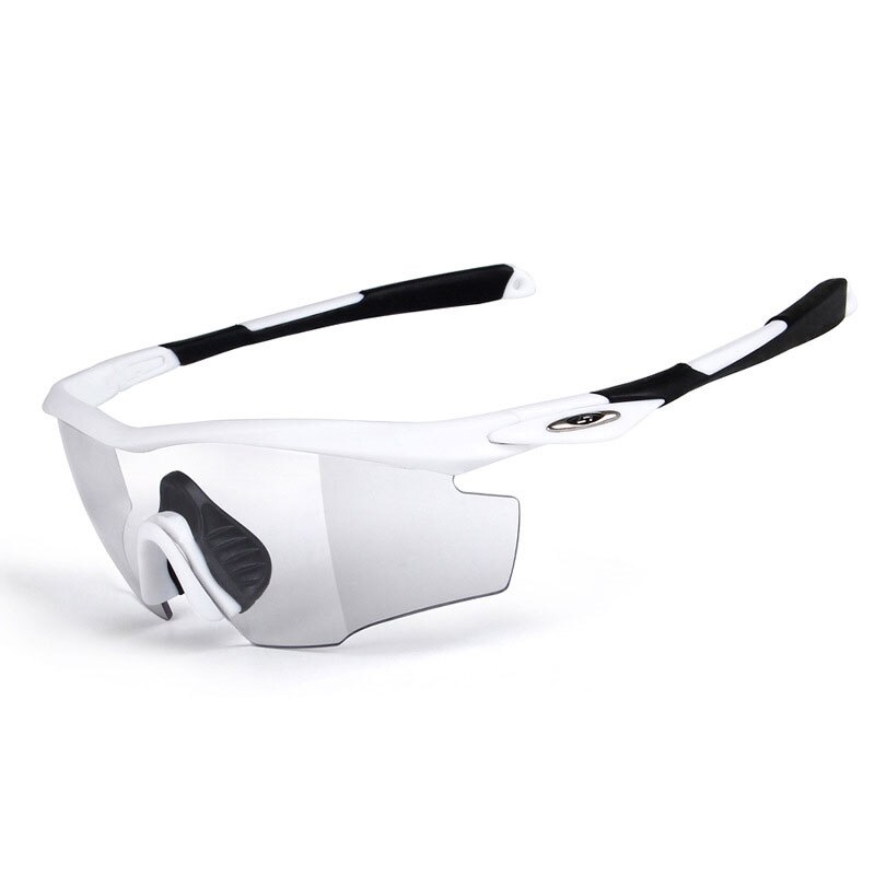 5 unids/set fotocromáticos gafas ciclismo bicicleta gafas hombres mujeres al aire libre deporte MTB gafas de sol gafas de Marco miopía: White Black
