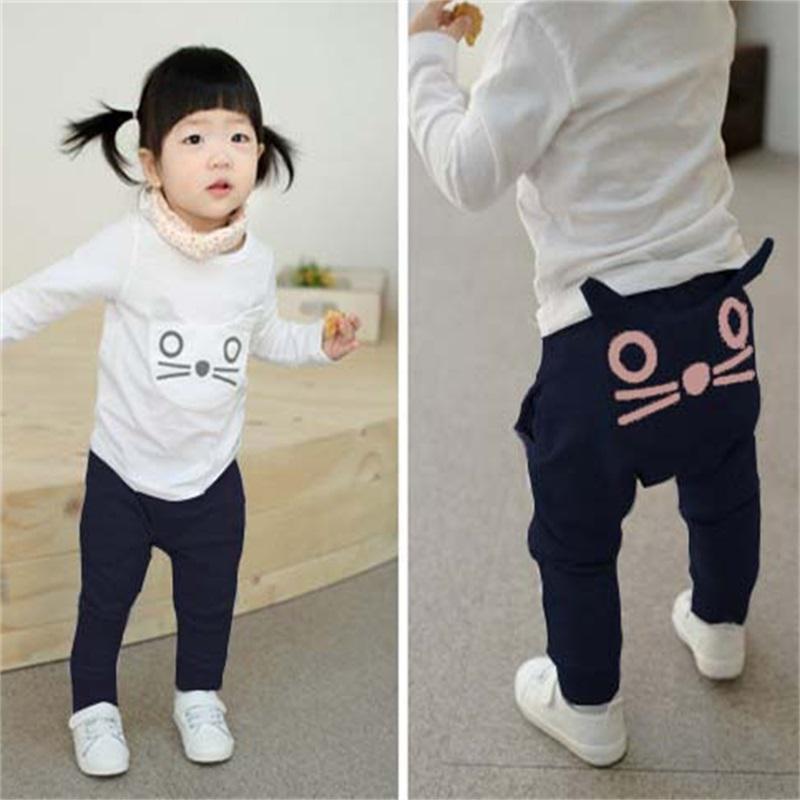 Kinderen Broek Lente En Herfst 100% Katoen Jongens En Meisjes Cartoon Kat Harem Pantalon Broek 0-2-3 Jaar Oud: H02- black / 9m