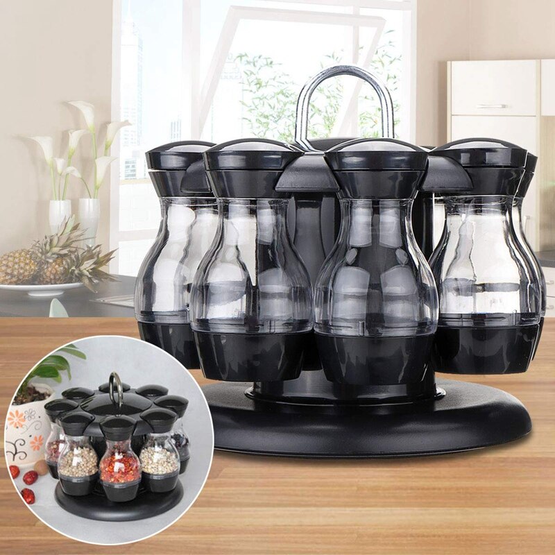 Zout- en peperstrooierset  of 8 flessen met 360 ° draaibare houder - zout- en peperstrooierset | olie- en azijndispenserset | s