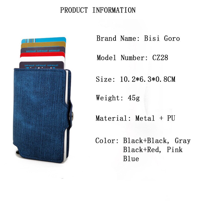 BISI GORO Colorful Credit Card Holder RFID Blocking Slim ID Holders PU Single Aluminum Box Business Hasp Card Wallets