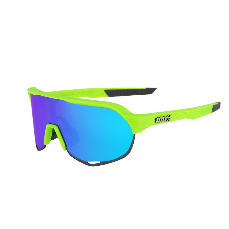 Sport Fietsen Bril Mannen Vrouwen 3Lens UV400 Gepolariseerde Fiets Bril Rijden Bescherming Goggles Eyewear: Fluorescent green