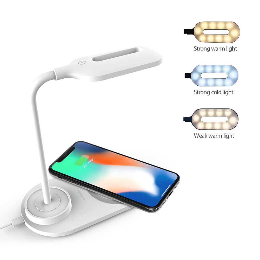 LED Portable Desk Lamp with Wireless Charger 3 Brightness Level Eye-Caring Table Lamps Wireless Charging Desk Light