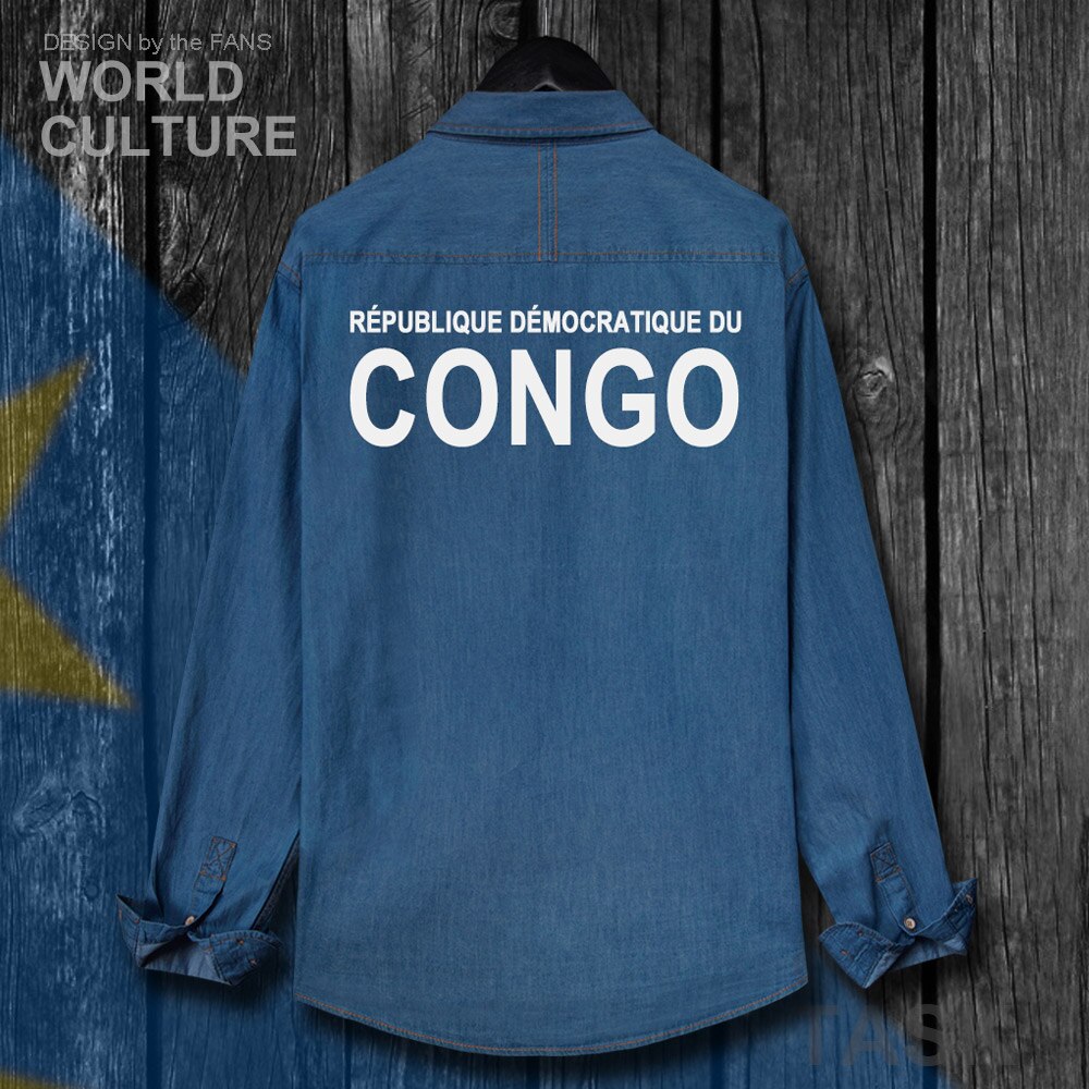 Vêtements congolais, drapeau, DR Congo COD DROC Congo-Kinsha, chemise, en coton, Top rabattu, à manches longues, manteau Cowboy, automne