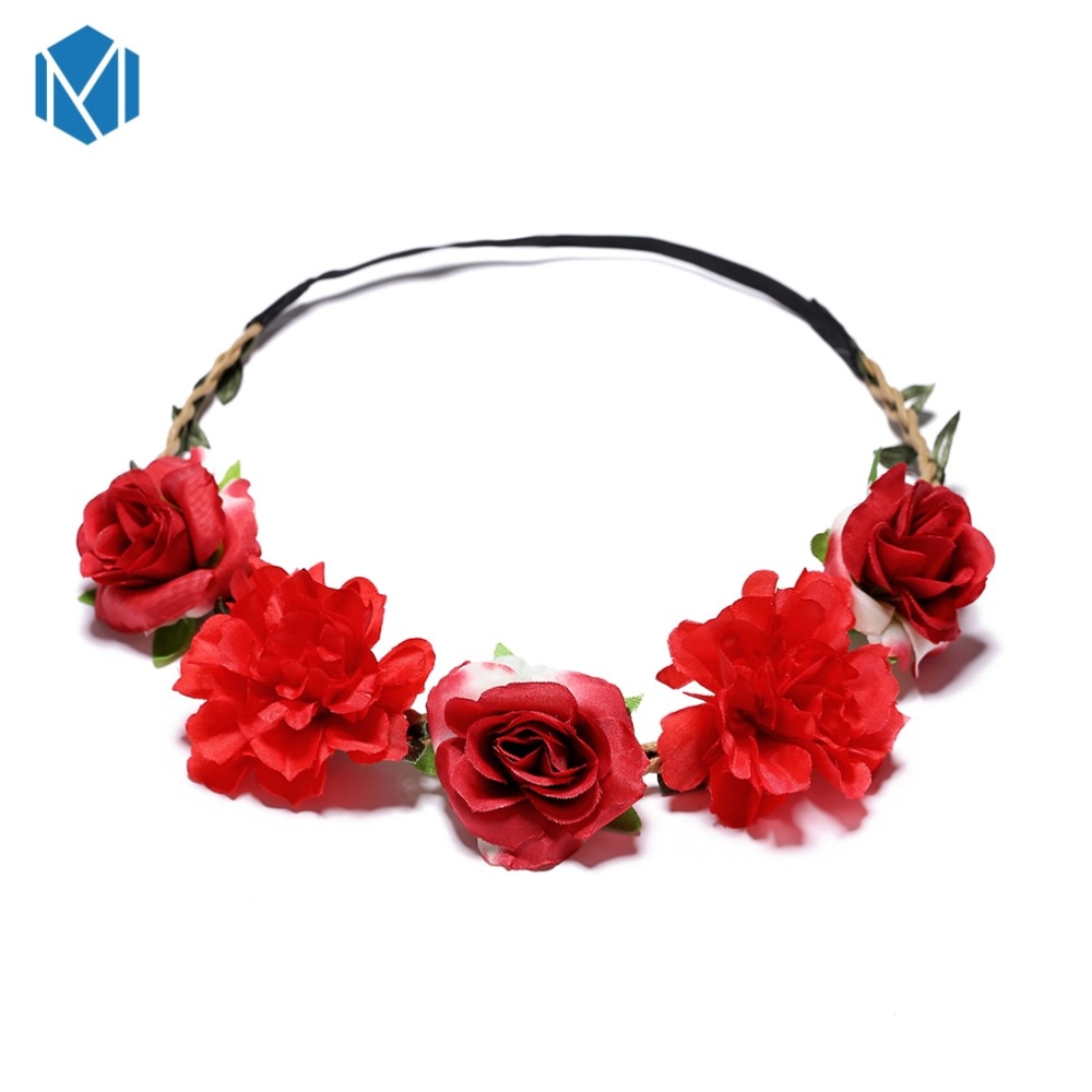 M MISM Beautiful Women Flower Garlands Head Wreaths Bohemia Flower Crown Cherry Blossoms Rose Garland Hair Wreaths Photography